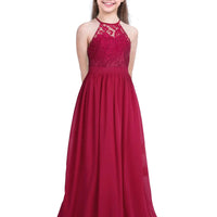 Kids Chiffon Floral Lace Cutout Back Flower Girl Dress Childs Girls Children Wedding Birthday Party Clothes Natalia Home Fashion Dress  Burgundy-A-16 Natalia Home Fashion