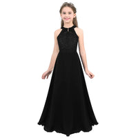Kids Chiffon Floral Lace Cutout Back Flower Girl Dress Childs Girls Children Wedding Birthday Party Clothes Natalia Home Fashion Dress  Black-14 Natalia Home Fashion
