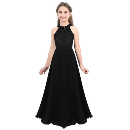 Kids Chiffon Floral Lace Cutout Back Flower Girl Dress Childs Girls Children Wedding Birthday Party Clothes Natalia Home Fashion Dress   Natalia Home Fashion