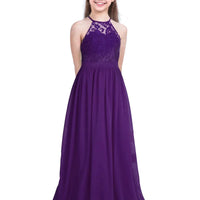 Kids Chiffon Floral Lace Cutout Back Flower Girl Dress Childs Girls Children Wedding Birthday Party Clothes Natalia Home Fashion Dress  Deep-Purple-A-16 Natalia Home Fashion