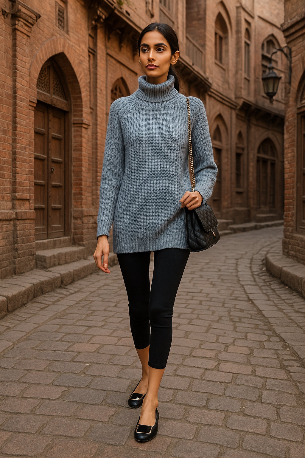Turtlenecks Women Pullovers Mid-Long Casual Knit Sweater Fad Raglan Sleeves Side Slit Sweater New Skirt-style Jumper