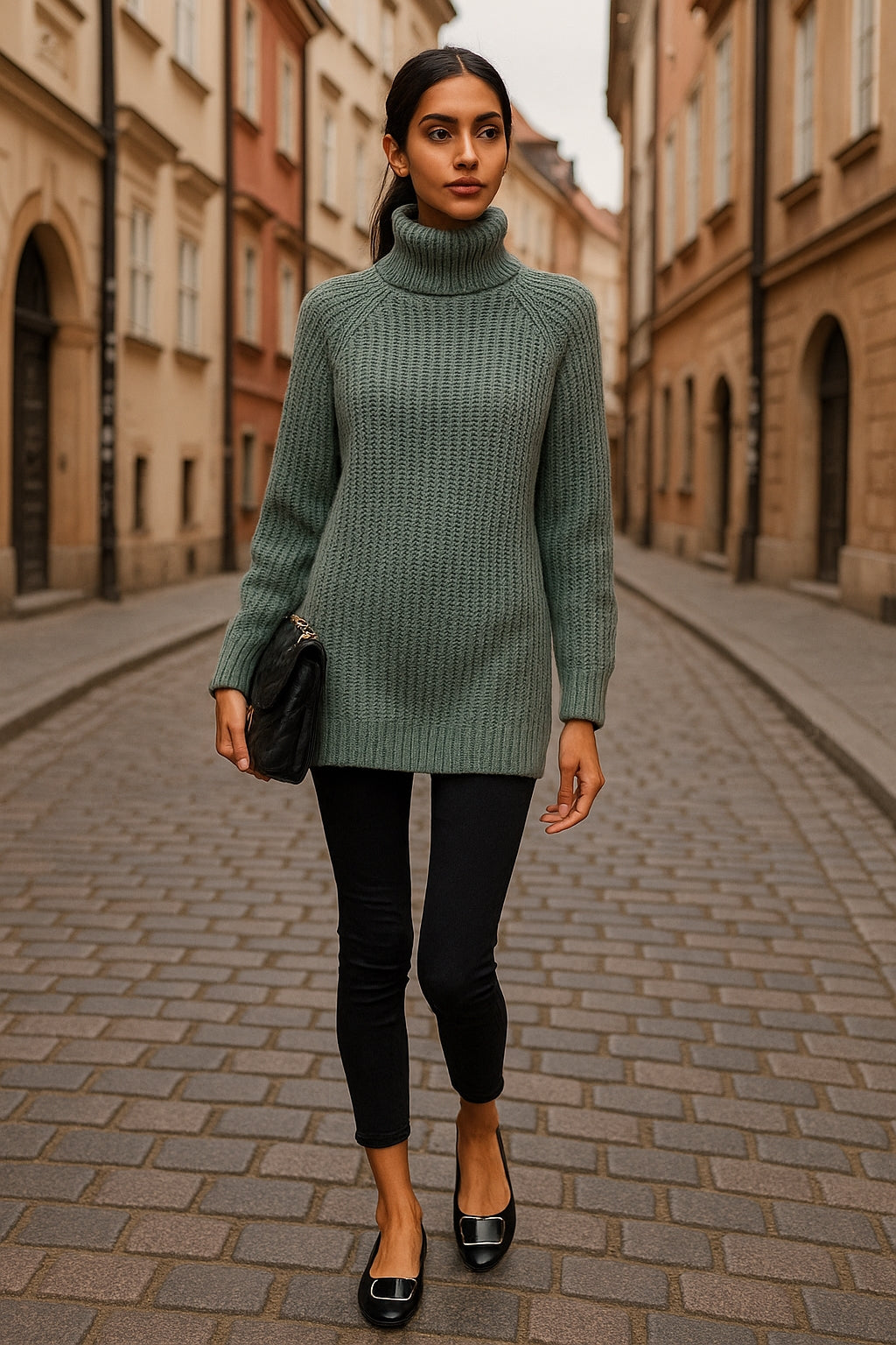 Turtlenecks Women Pullovers Mid-Long Casual Knit Sweater Fad Raglan Sleeves Side Slit Sweater New Skirt-style Jumper