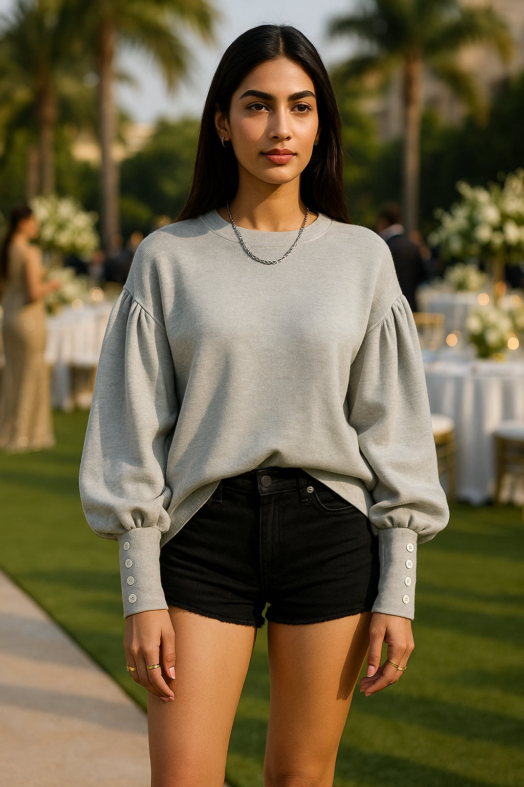 Long-sleeved T-shirt Versatile Outer Casual Top Women's Simple Lantern Sleeves Solid Color Loose Round Neck Women's shirt