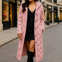 Oversized Women Loose Knitted Sweaters Thick Long Sleeve Pocket Button Knitted Long Cardigan Coats