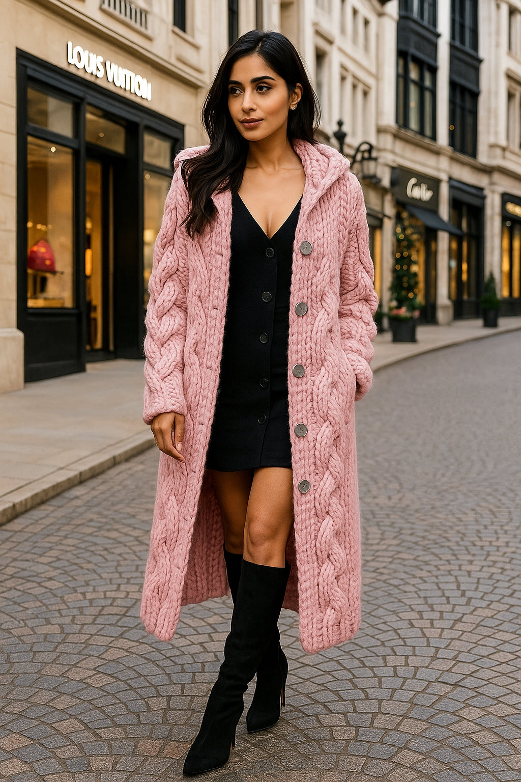 Oversized Women Loose Knitted Sweaters Thick Long Sleeve Pocket Button Knitted Long Cardigan Coats