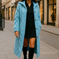 Oversized Women Loose Knitted Sweaters Thick Long Sleeve Pocket Button Knitted Long Cardigan Coats