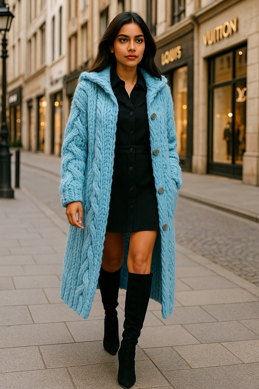 Oversized Women Loose Knitted Sweaters Thick Long Sleeve Pocket Button Knitted Long Cardigan Coats