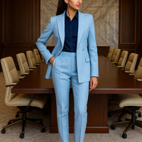 Women Fashion Solid Pant Suits, Office Lady Elegant V-Neck Long Sleeve Blazer Set, Pencil Pants Slim Ladies Outfit