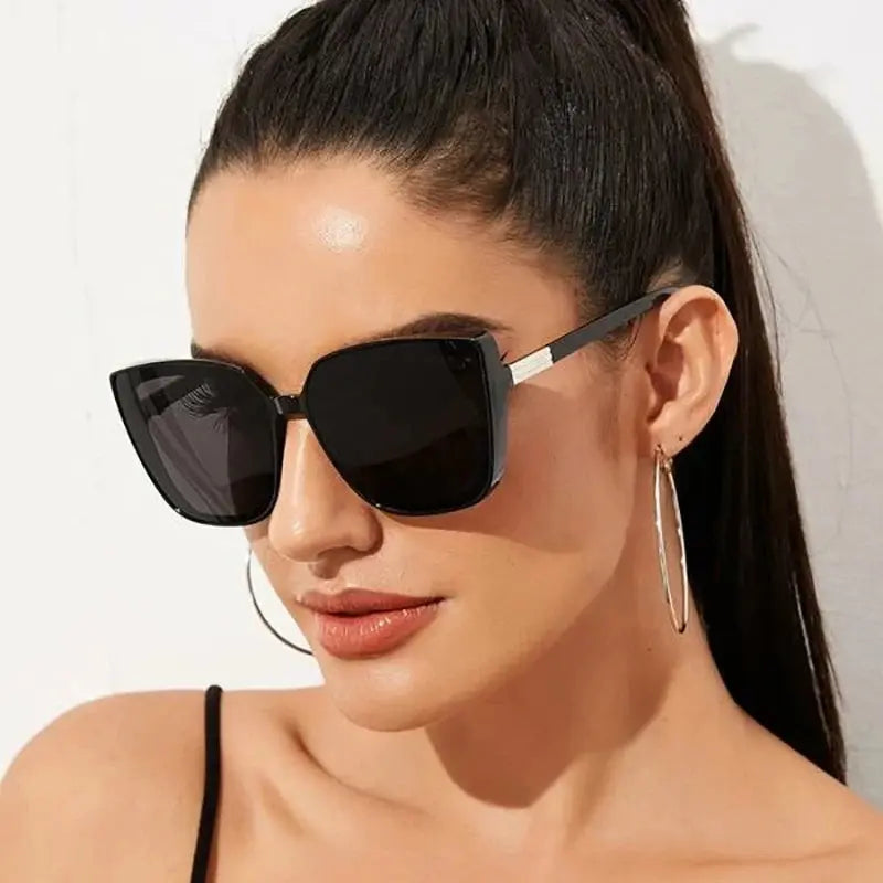 Luxury Brand Designer Cat Eye Sunglasses Woman Vintage Black Mirror Sun Glasses For Fashion Big Frame Cool Sexy Female Natalia Home Fashion    Natalia Home Fashion