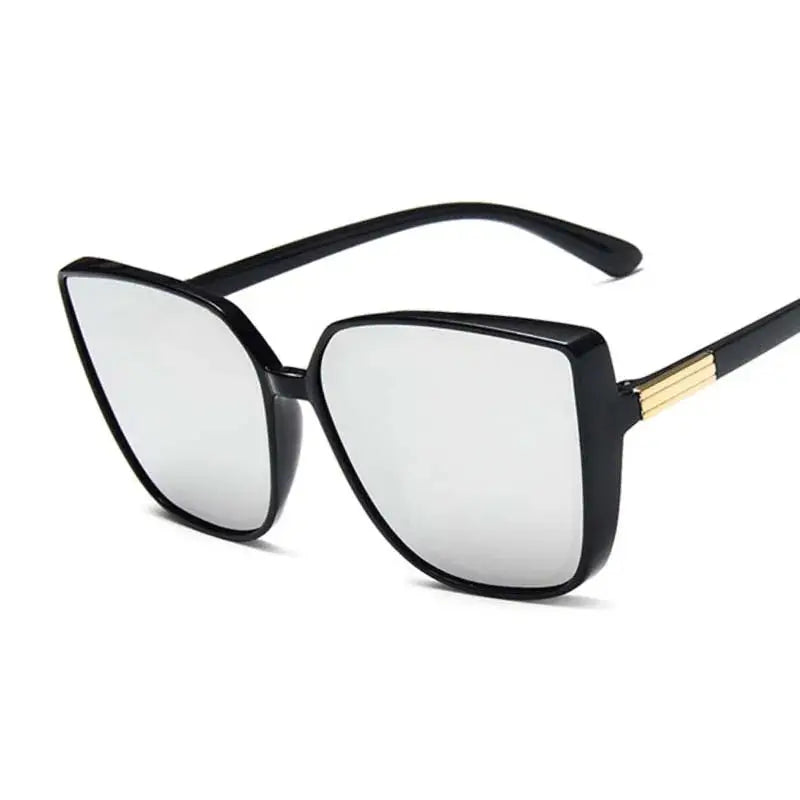 Luxury Brand Designer Cat Eye Sunglasses Woman Vintage Black Mirror Sun Glasses For Fashion Big Frame Cool Sexy Female Natalia Home Fashion   as-shows-Black-Silver Natalia Home Fashion