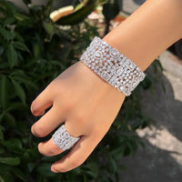 Luxury Chunky Cubic Zirconia Inlay Wide Big Open Cuff Bangle and Ring  Wedding Bridal Party Jewelry Sets Natalia Home Fashion    Natalia Home Fashion