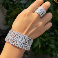 Luxury Chunky Cubic Zirconia Inlay Wide Big Open Cuff Bangle and Ring  Wedding Bridal Party Jewelry Sets Natalia Home Fashion    Natalia Home Fashion