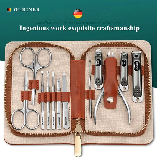 Manicure Set With Grey Top-Grade Full Grain Cow Leather Packaging Nail Clipper Kits Perfect Gift Friends Family Natalia Home Fashion    Natalia Home Fashion
