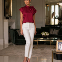 Women's Satin Short-Sleeve Blouse with Tie Collar Large Bow