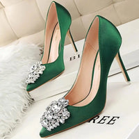 Metal Rhinestones Woman Pumps Wedding Shoes High Heels Shoes Gold Silver Sexy Party Shoes Natalia Home Fashion   1-516-5-green-41 Natalia Home Fashion