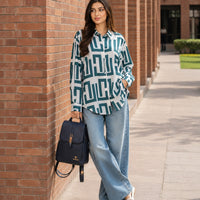 Elegant geometric printed long sleeved shirts For Women Fashion Suit Collar Button Front Blouse