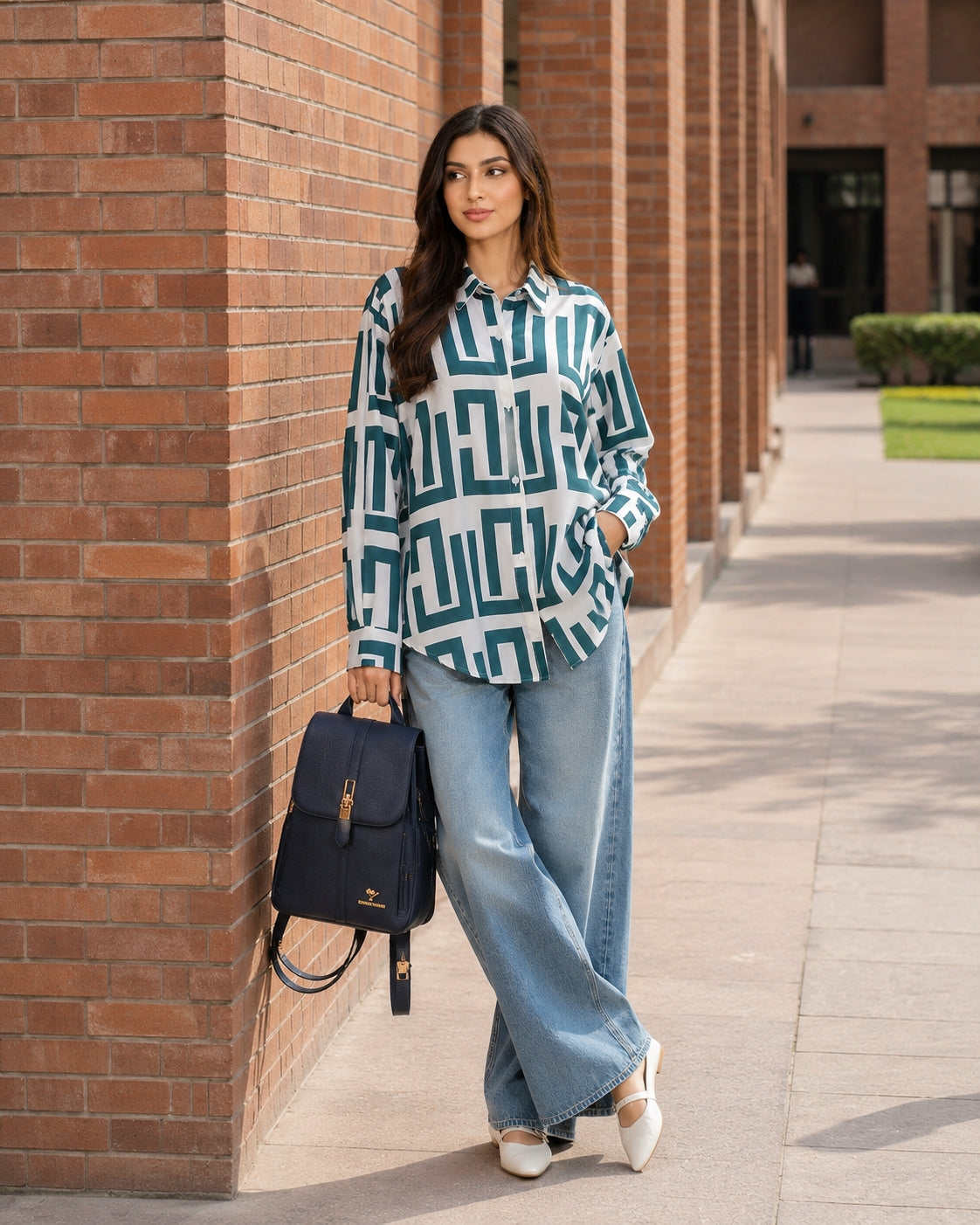 Elegant geometric printed long sleeved shirts For Women Fashion Suit Collar Button Front Blouse