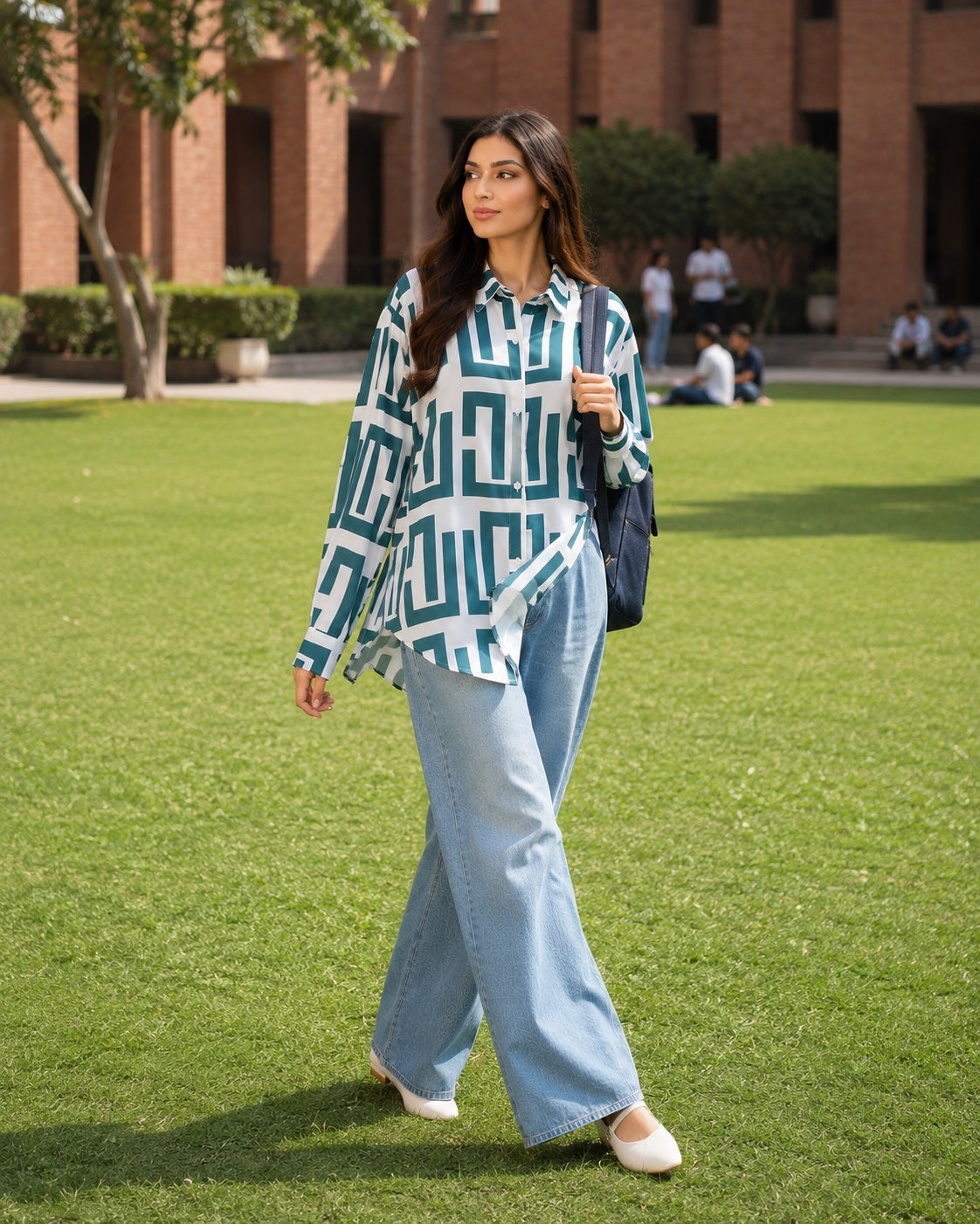 Elegant geometric printed long sleeved shirts For Women Fashion Suit Collar Button Front Blouse