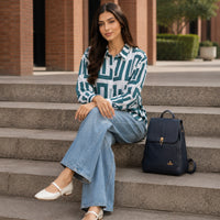 Elegant geometric printed long sleeved shirts For Women Fashion Suit Collar Button Front Blouse