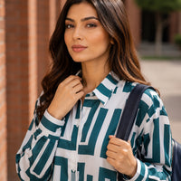 Elegant geometric printed long sleeved shirts For Women Fashion Suit Collar Button Front Blouse