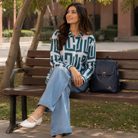 Elegant geometric printed long sleeved shirts For Women Fashion Suit Collar Button Front Blouse
