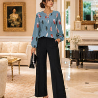 Fashion Woman Blouse Shirts For Women Stylish Top long Sleeve Feather Pattern Female Tops Elegant Chiffon Natalia Home Fashion    Natalia Home Fashion
