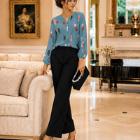 Fashion Woman Blouse Shirts For Women Stylish Top long Sleeve Feather Pattern Female Tops Elegant Chiffon Natalia Home Fashion    Natalia Home Fashion