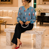 Fashion Woman Blouse Shirts For Women Stylish Top long Sleeve Feather Pattern Female Tops Elegant Chiffon Natalia Home Fashion    Natalia Home Fashion