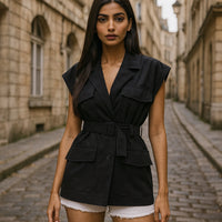 Fashion Loose Cotton Women's Shirt Elegant Lapel Sleeveless Shirts Casual Classic Solid Clothing Shirts for Women Tops