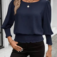 Women's Loose T-shirt Spring and Autumn New Solid Color Long-sleeved Lotus Leaf Sleeve Crew Neck Top Natalia Home Fashion    Natalia Home Fashion