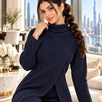 Women Knitted 2 Pieces Set Turtleneck Long Pullovers Sweaters & Wide Leg Pants Thicken Warm Sweater Sets Natalia Home Fashion    Natalia Home Fashion