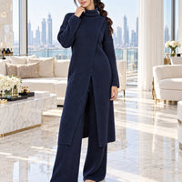 Women Knitted 2 Pieces Set Turtleneck Long Pullovers Sweaters & Wide Leg Pants Thicken Warm Sweater Sets Natalia Home Fashion    Natalia Home Fashion