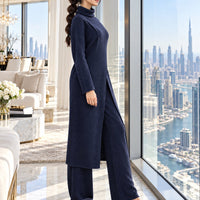Women Knitted 2 Pieces Set Turtleneck Long Pullovers Sweaters & Wide Leg Pants Thicken Warm Sweater Sets Natalia Home Fashion    Natalia Home Fashion