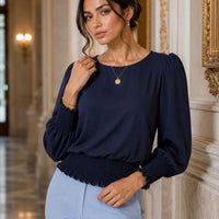 Women's Loose T-shirt Spring and Autumn New Solid Color Long-sleeved Lotus Leaf Sleeve Crew Neck Top Natalia Home Fashion    Natalia Home Fashion