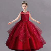 New Girls' Pearl Sequin Princess Dress 4-12 Years Old Bow Long Puffy Dress Banquet Host High end Flower Girl Evening Dress Natalia Home Fashion    Natalia Home Fashion
