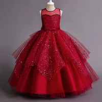 New Girls' Pearl Sequin Princess Dress 4-12 Years Old Bow Long Puffy Dress Banquet Host High end Flower Girl Evening Dress Natalia Home Fashion    Natalia Home Fashion