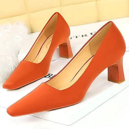 New Silks Satins thick heel pumps Women's Shoes Square Head Women Pumps Professional OL Office High Heels My Store Heels   Natalia Home Fashion