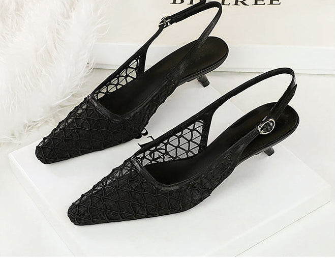 Mesh breathable Women Pumps Fashion Kitten heels 3 CM Hollow out and back strap Sandals Women Shoes