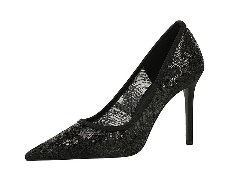 Women Pumps pointed tip High Heels Women 9.5 Cm Heels Lace mesh Wedding shoes Stiletto Sexy party shoes