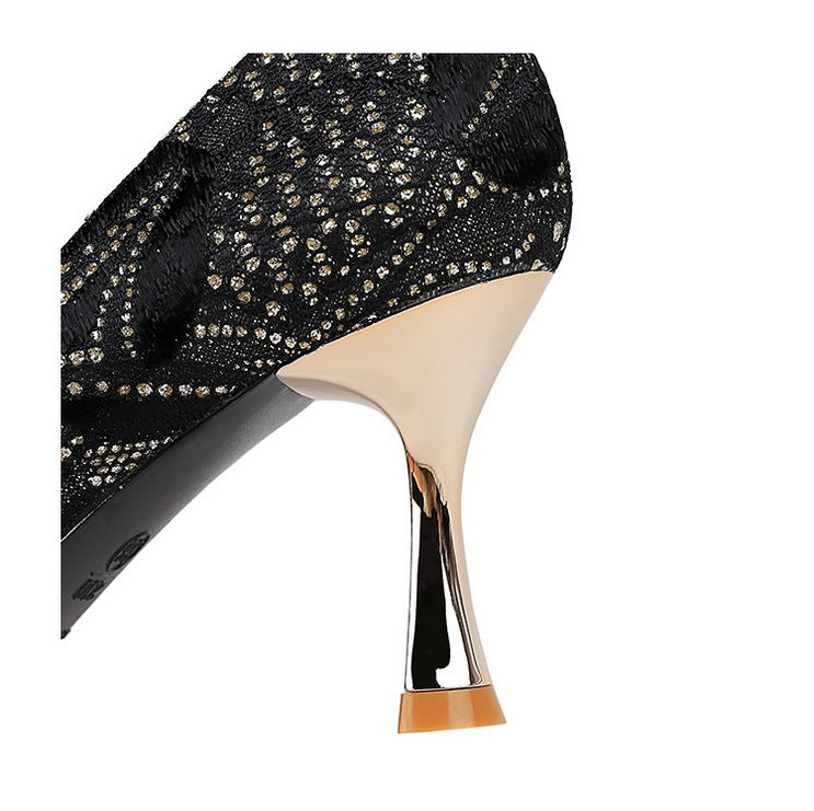 Shoes Lace glitter fabric women pumps Design Kitten heels Women shoes Female Occupation Office Shoes