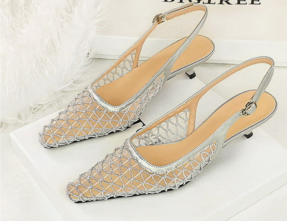 Mesh breathable Women Pumps Fashion Kitten heels 3 CM Hollow out and back strap Sandals Women Shoes