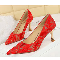 Shoes Lace glitter fabric women pumps Design Kitten heels Women shoes Female Occupation Office Shoes