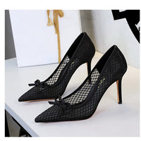 Mesh lace Women Pumps bowknot High Heels 9.5 cm Stiletto Sexy party shoes Luxury banquet shoes Ladies Pumps
