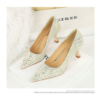 Shoes Lace glitter fabric women pumps Design Kitten heels Women shoes Female Occupation Office Shoes