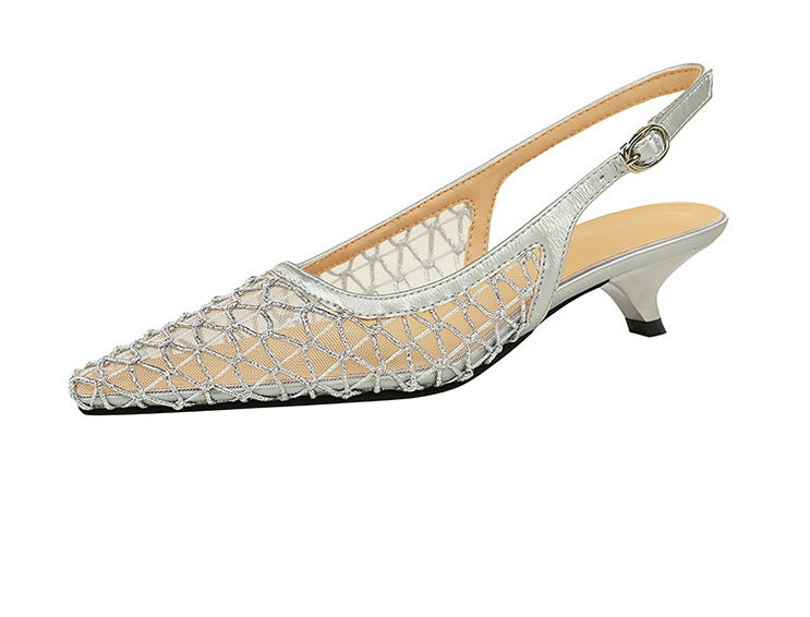 Mesh breathable Women Pumps Fashion Kitten heels 3 CM Hollow out and back strap Sandals Women Shoes