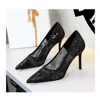 Women Pumps pointed tip High Heels Women 9.5 Cm Heels Lace mesh Wedding shoes Stiletto Sexy party shoes