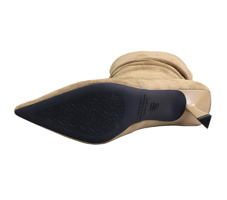 Women Pleated Elastic boots Woman Stiletto 6.5 CM High heel boots Suede Ankle boots Fashion Pointed short boots