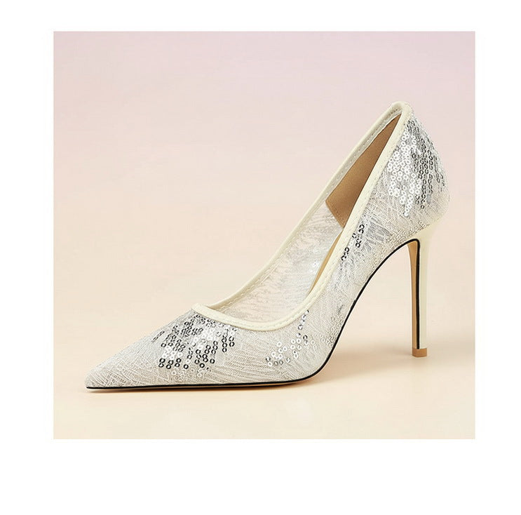 Women Pumps pointed tip High Heels Women 9.5 Cm Heels Lace mesh Wedding shoes Stiletto Sexy party shoes