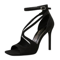 Sexy high heels Women Suede Women Pumps Square head Peep Toe High heeled sandals Buckle hollow out Lady Heels