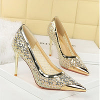 Luxury high heels Sequin mesh Women Pumps Metal pointed tip Women heels 9.5 CM Stiletto Fashion banquet shoes Sexy party shoes